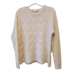 Soft Surroundings Size L Fuzzy Knit Sweater Cream White Metallic Thread Classic